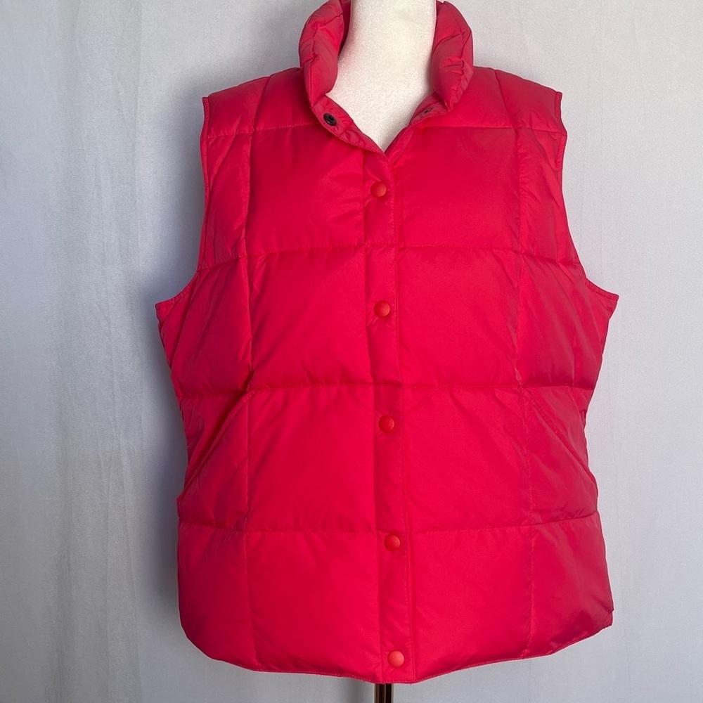 Lands' End Quilted Puffer Goose Down Vest Size L Pink Pockets Button Front EUC